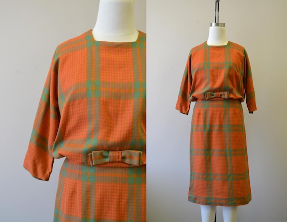 1950s Autumn Plaid Wool Dress