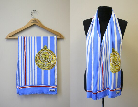 1970s Bill Blass Compass Silk Scarf
