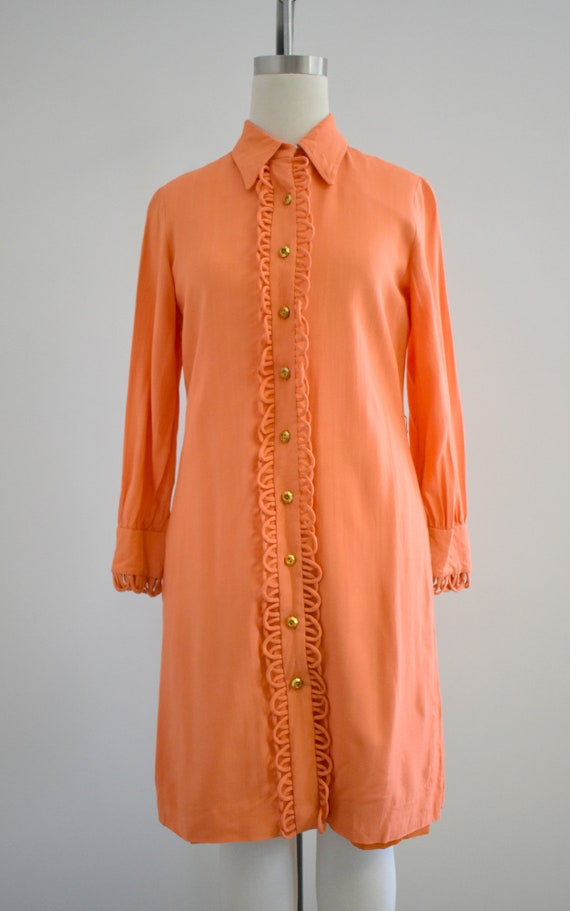 1960s Anjac Fashions Orange Loopy Shirt Dress - image 2