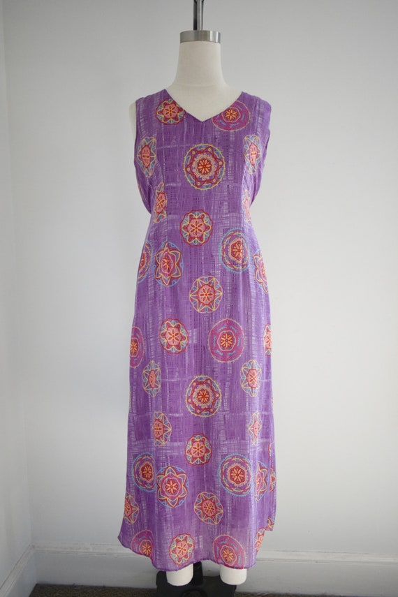 1990s Purple Circle Print Chiffon Maxi Dress - image 3