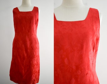 1960s Red Rose Brocade Tank Dress