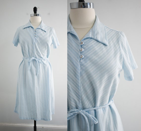 1970s Pale Blue Knit Dress - image 1