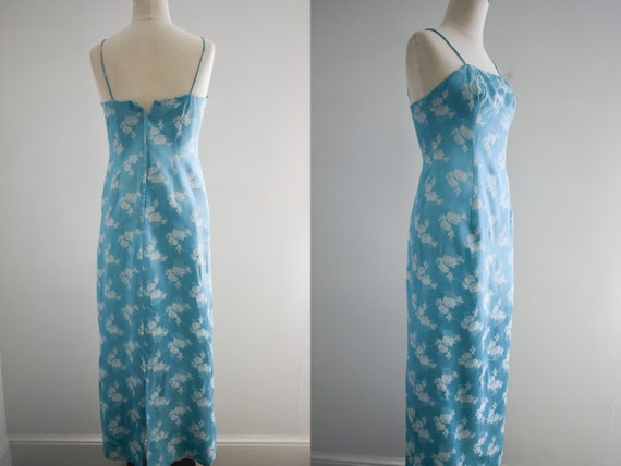 1950s Blue Rose Garden Print 2 Piece Dress Set XS