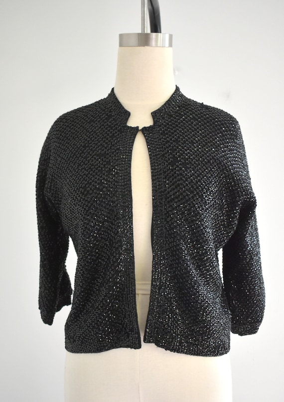 1950s/60s Black Sequined Cardigan - image 2