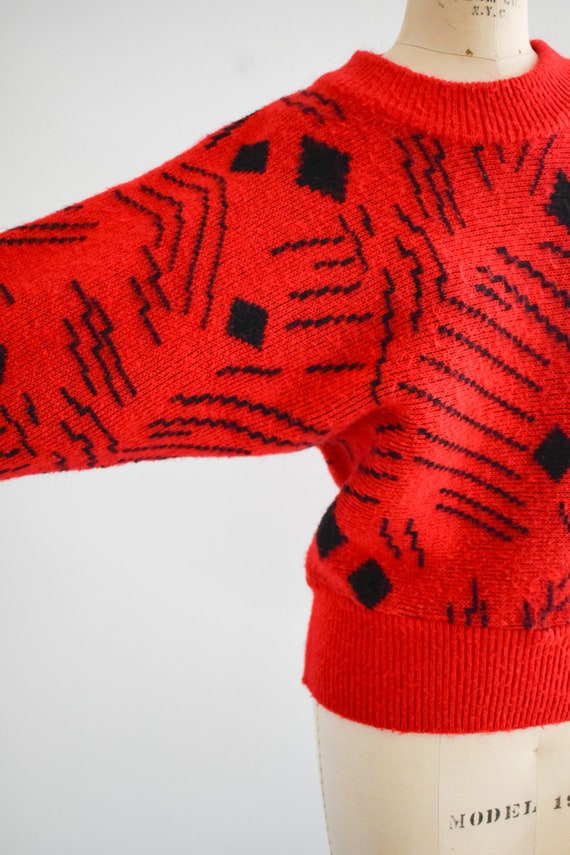 1980s Red and Black Geometric Sweater - image 4