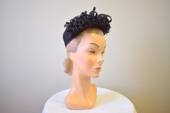 1940s New York Creations Black Loopy Straw Hat