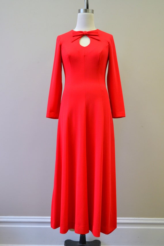 1960s Cover Girl Red Maxi Dress with Keyhole - image 3