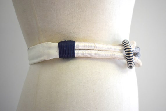 1980s Navy and White Cord Knot Belt - image 4