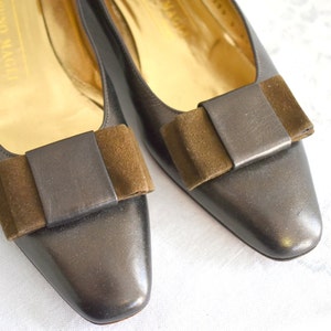 1970s Bruno Magli Bronze Leather Bow Flats, Size 8 AAAA