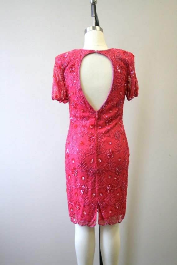 1980s Pink Lace and Sequin Cocktail Dress - image 5