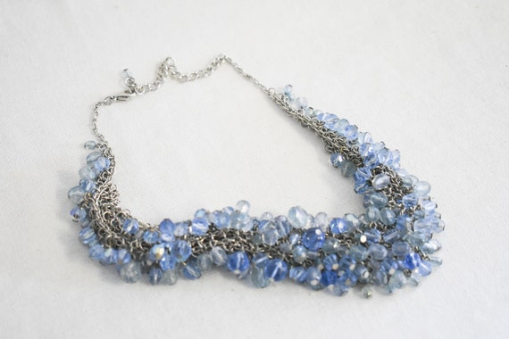 Vintage Blue Glass Bead Charm Necklace - image 3