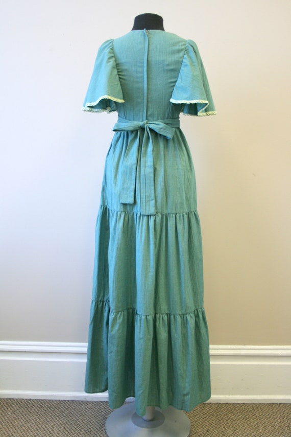 1970s Peggy Barker Green Prairie Maxi Dress - image 5