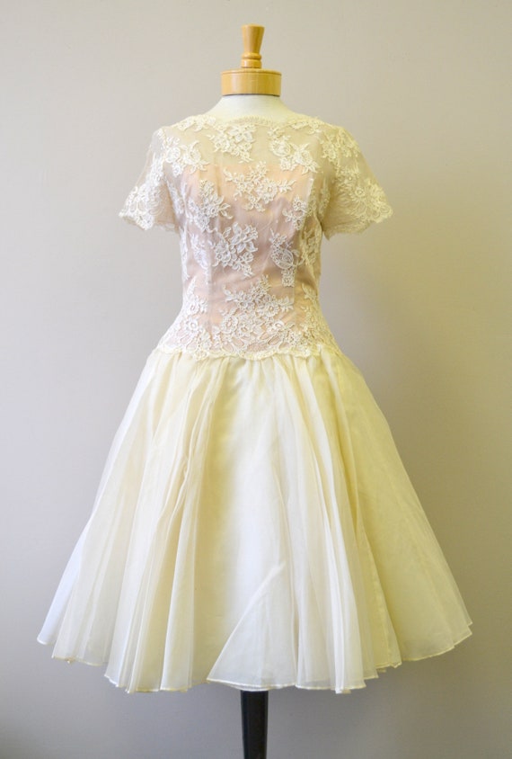 1950s Mr. Frank Cream Lace and Organdy Dress - image 2