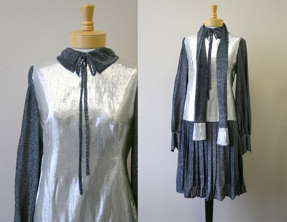 1960s Space Age Silver Drop Waist Dress