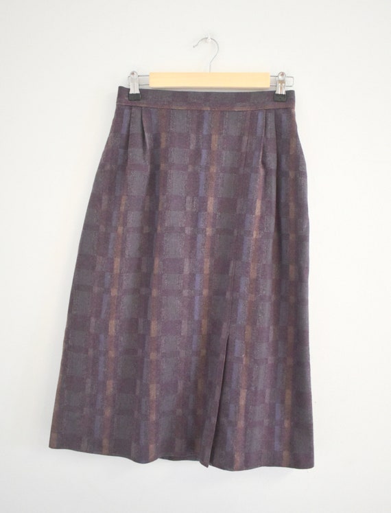 1980s Eva Purple Wool Blend Midi Skirt - image 2