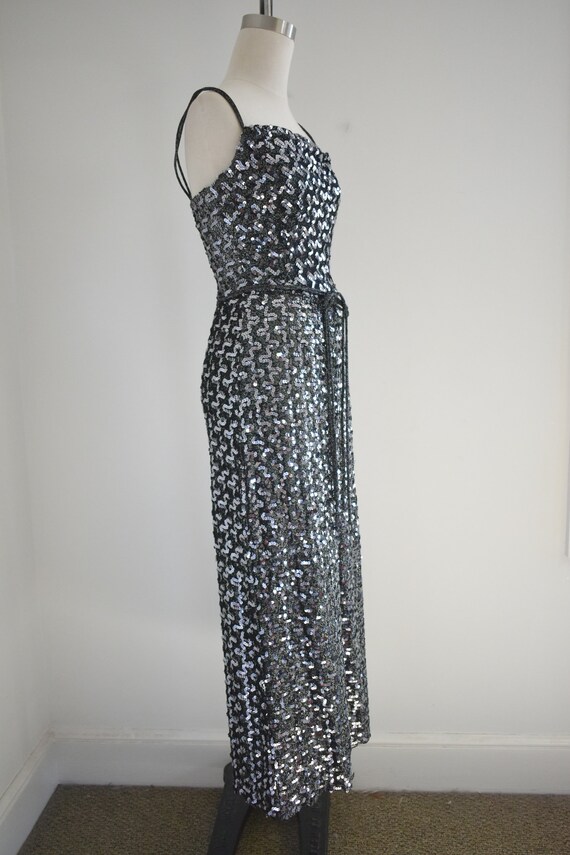 1970s Black and Silver Sequin Dress - image 4