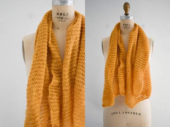 1970s Golden Yellow Open Knit Scarf - image 2