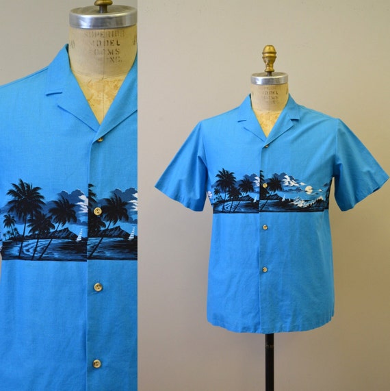 1980s Mark Raysten Malihini Turquoise Hawaiian Shi