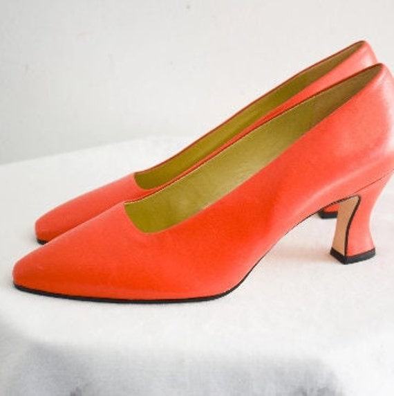 1990s Nine West Red-Orange Leather Heels, Size 7.5