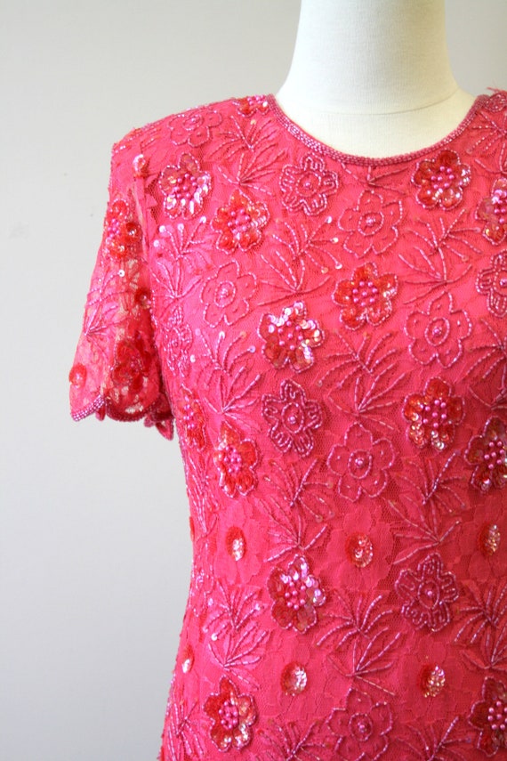 1980s Pink Lace and Sequin Cocktail Dress - image 2