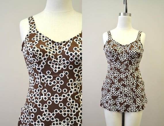 1960s Jantzen Brown Print Swimsuit