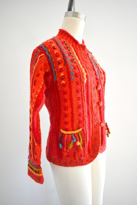 1990s Newari Hand Knit Wool Cardigan Sweater - image 4