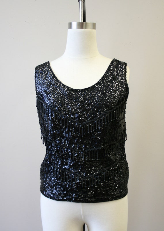 1960s Black Beaded Sweater Tank - image 3