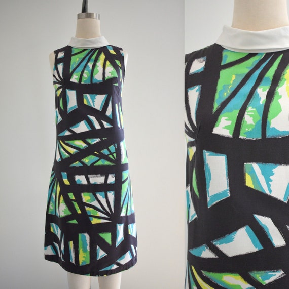 1960s Abstract Print Cotton Dress - image 1