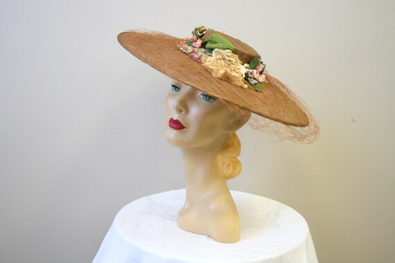 1930s Wide Brim Floral Cartwheel Hat