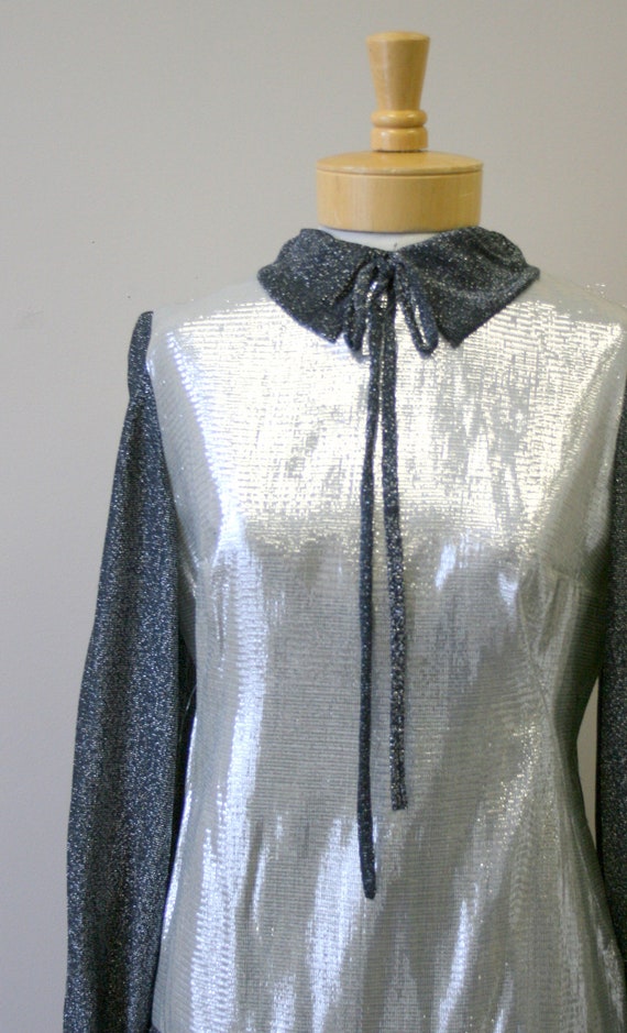 1960s Space Age Silver Drop Waist Dress - image 5