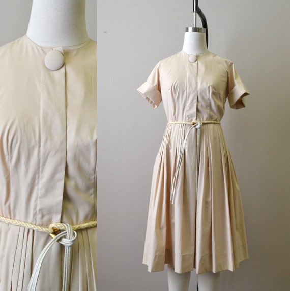 1960s Pale Tan Shirtwaist Dress - image 1