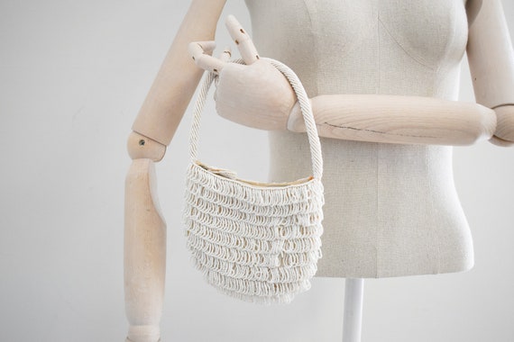 1940s/50s White Loopy Beaded Fringe Handbag - image 2