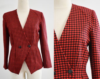 1980s Red and Black Houndstooth Blazer