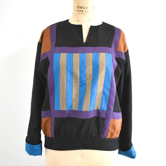 1980s Silk Patchwork Blouse - image 1