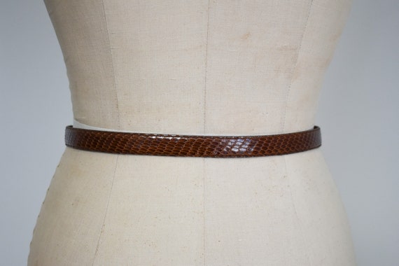 1980s/90s Brown Snake Skin Skinny Belt - image 4