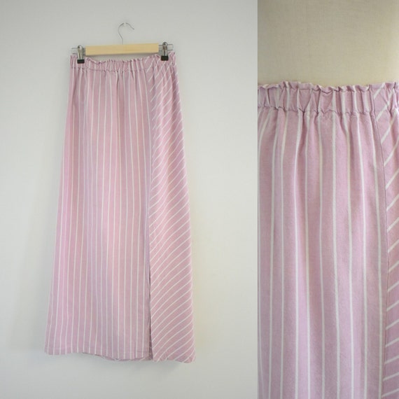 1980s Mauve and White Striped Cotton Skirt - image 1