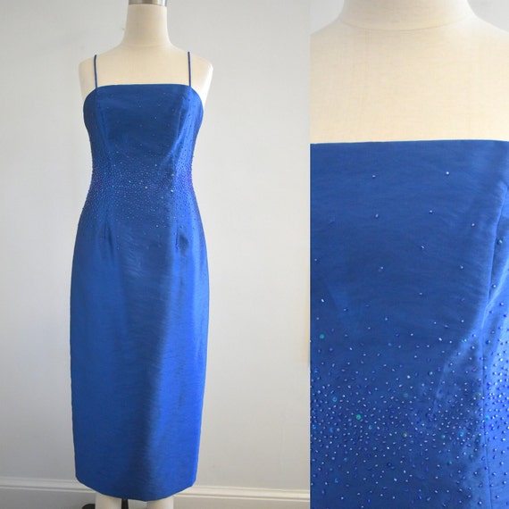 1990s Midnight Blue Midi Dress - image 1