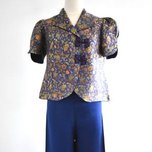 1940s Chinese Navy Silk Brocade Pajamas