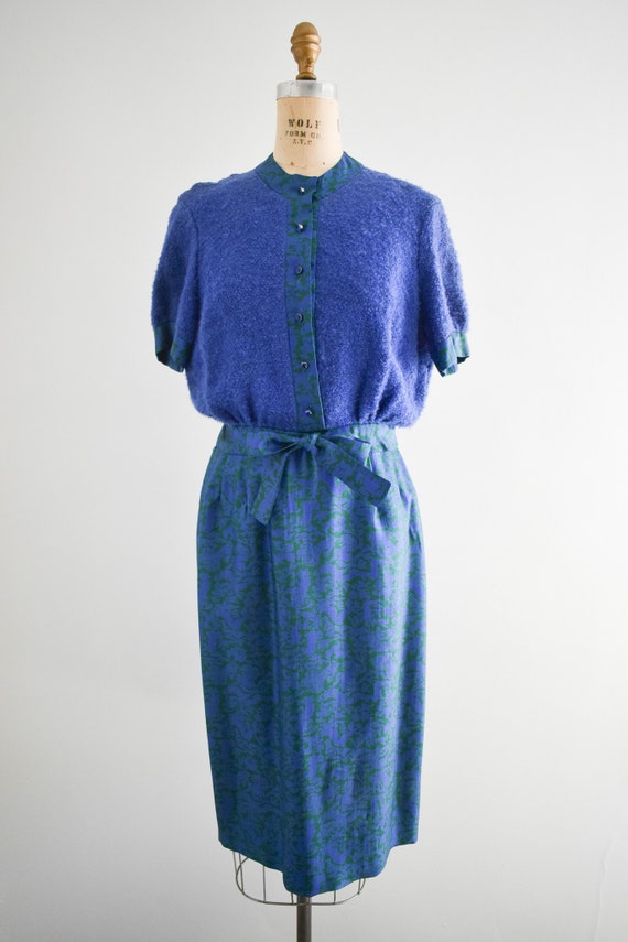 1950s Dan Keller Bouclé Jacket and Silk Dress Set - image 2