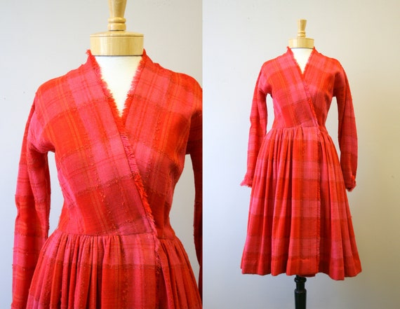 1950s Anne Fogarty Plaid Wool Dress