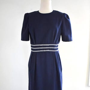 1990s Navy Blue Dress with Ribbon Trim