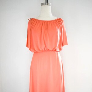 1970s Coral Draped Knit Midi Dress