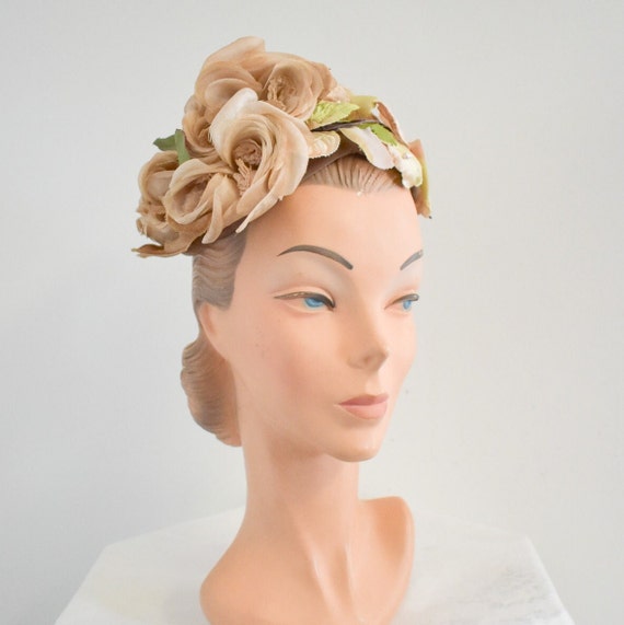 1950s/60s Beige Floral Hat