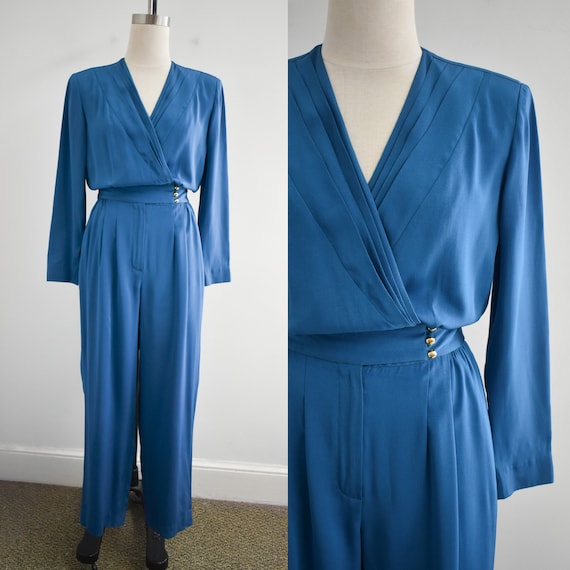 1990s Liz Claiborne Teal Jumpsuit