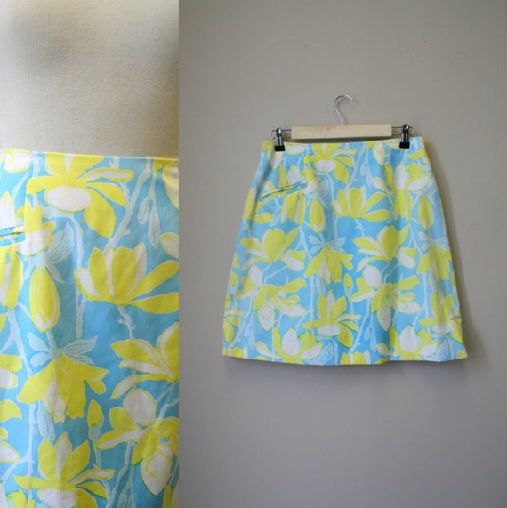 1960s Lilly Pulitzer Blue and Yellow Floral Mini … - image 1