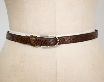 1980s/90s Brown Snake Skin Skinny Belt