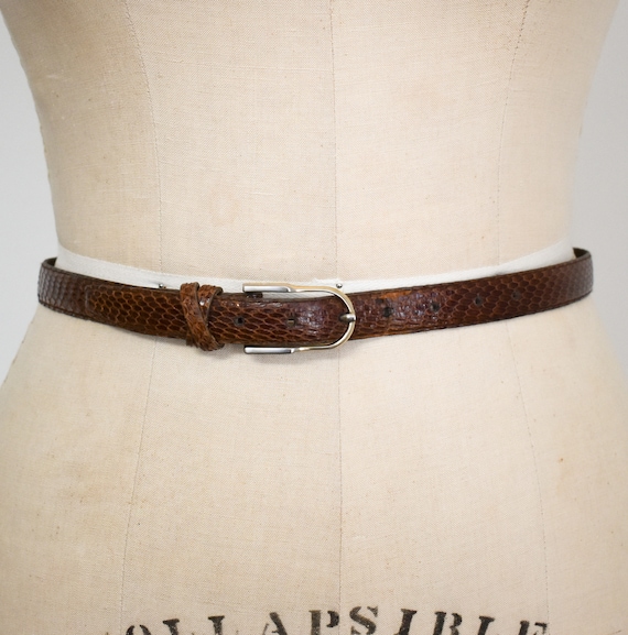 1980s/90s Brown Snake Skin Skinny Belt