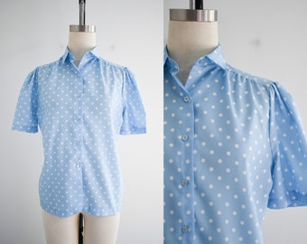 1970s/80s Light Blue Polka Dot Blouse