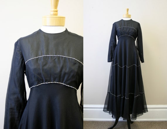 1960s Malcom Starr Black and Rhinestone Evening Go