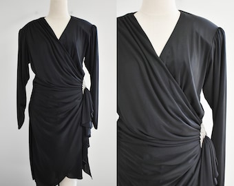 1970s/80s Black Draped Knit Cocktail Dress